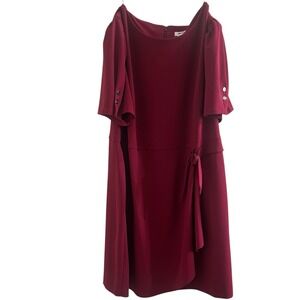 DKNY Burgundy Sheath Dress Womens 24W Plus Waist Flutter Sleeve NWT